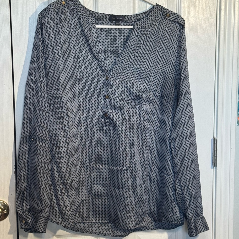 Business Casual The Limited Navy Geometric Button Down Shirt Large
